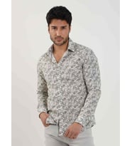 Haki Erkek Slim Fit Yaprak Desenli Brent Yaka Uzun Kol Gömlek