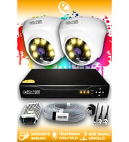 ELITCAM 2 Kameralı Dome 2 İç Kamera Set HDD'siz Full HD Renkli Gece Görüşlü Güvenlik Kamerası Sistemi