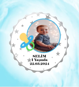 Kişiye Özel Erkek Bebek Resimli İsimli Yıldızlar Emzikli Kapak Magnet Açacak