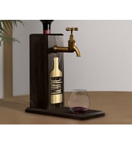 BK Gift Aynalı Altın Kabartma Musluklu Doğal Siyah(Ebony) Ahşap Şarap Standı, Home Bar, İçecek Dispenseri, Ahşap İçecek Çeşmesi-14