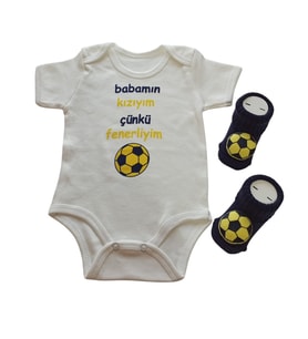 Hoşgeldin Bebek, Yenidoğan Kız Bebek, Sarı Lacivert Taraftar Baskılı Badi Aksesuarlı Çorap Hediye Seti (Lacivert-Sarı)