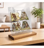 Babaya Özel Fotoğraflı Pleksi Çerçeve Ahşap Stand Masaüstü Hediye