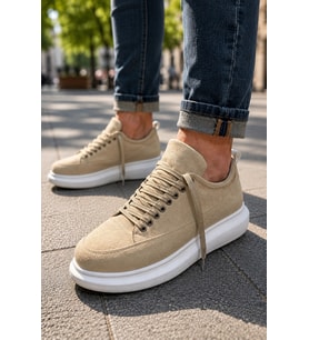 Meverk Süet Erkek Sneaker Ayakkabı – Kalın Taban Günlük Krem