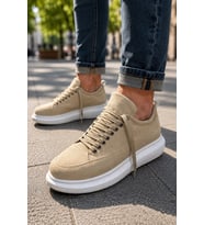 Meverk Süet Erkek Sneaker Ayakkabı – Kalın Taban Günlük Krem