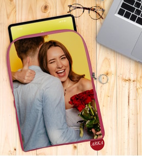 BK Gift Kişiye Özel Sevgililer Fotoğraflı Taşınabilir Koruyucu Tablet Kılıfı & Organizer Çanta - Pembe-1