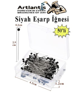 Eşarp İğnesi Siyah 50 li 1 Paket Türban İğnesi Başörtüsü Toplu İğne Şal Düğün Nikah Nişan Kına Sünnet Takı İğnesi
