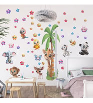 Sevimli Hayvanlar Temalı Boy Ölçer Duvar Sticker  Sökülebilir, Mat Yüzey, Çocuk Odası