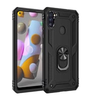 Samsung Galaxy M11 Kılıf Metal For Car Yüzüklü Standlı Military Ring Serisi (Siyah)