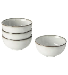 4 Lü Kase Seti Gri Renk 14 cm MeridyenDukkan Stoneware, Renkli Sır