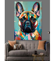 Renkli Pop Art Fransız Bulldog Dekoratif Kanvas - Mdf Ahşap Tablo