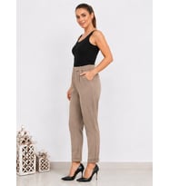 Kadın Esnek Krep Kumaş Duble Paça Beli Lastikli Vizon Pantolon