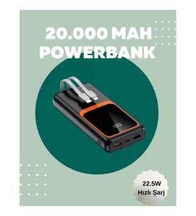 Mey İthalat® Dijital Ekranlı 20.000 mAh Powerbank 22.5W Hızlı Şarj + Çoklu Bağlantı Seçeneği