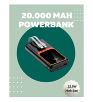 Mey İthalat® Dijital Ekranlı 20.000 mAh Powerbank 22.5W Hızlı Şarj + Çoklu Bağlantı Seçeneği