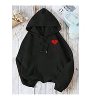 Nevermind Unisex Heart Oversize Baskılı Kapşonlu Sweatshirt 3 Iplik (Siyah)