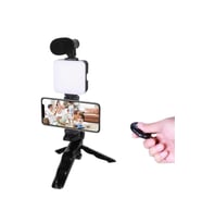 Telefon Tutucu Led Işıklı Kumandalı Mikrofon Telefon Vlog Video Kayıt