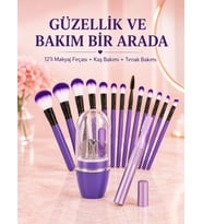 Kadın Makyaj Ve Kişisel Bakım Seti 12 li Mor Makyaj Fırçası Kaş Düzeltici Ve Manikür Tırnak Bakım Seti