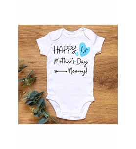 Happy Mothers Day Mavi Organik Baskılı Çıtçıtlı Body