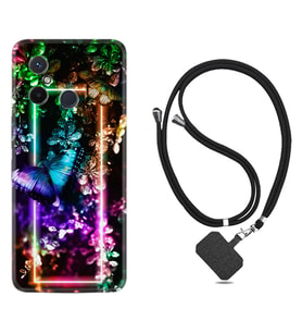 Xiaomi Redmi 12C Kılıf Silikon Boyun Askılı İpli Desenli Silikon Butterfly Neon 1684