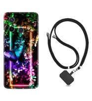 Xiaomi Redmi 12C Kılıf Silikon Boyun Askılı İpli Desenli Silikon Butterfly Neon 1684