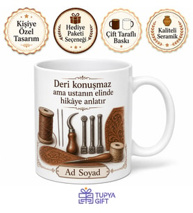 Deri İşlemeciliği Saraçlık Sanatı El Emeği Göz Nuru Kupası Hediye Bardak