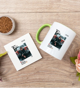 Kişiye Özel İnstagram Tasarım Fotoğraflı Yeşil Kupa ve Bardak Altlığı