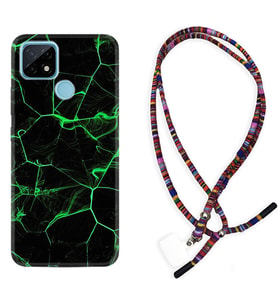 Realme C11 C21 C21Y C25Y C11 2021 Kılıf Boyun Asklı Rasta Silikon Yeşil Şerit Mermer 1320