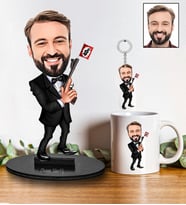 Kişiye Özel Patron Tasarımlı Karikatür Biblo Anahtarlık Ve Kupa Hediye Seti 38