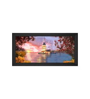 Şafak Sökerken Kız Kulesi Motifli Kanvas Tablo 50 x 70 cm Siyah Çerçeve