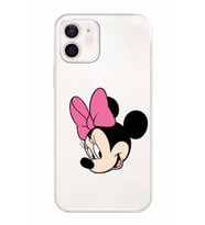 Apple iPhone 12 Uyumlu Kamera Korumalı Tıpalı Kapak Minnie Mouse TasarımlıŞeffaf Kılıf