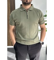 Erkek Desenli Polo Yaka Tişört Açık Yeşil Edw457