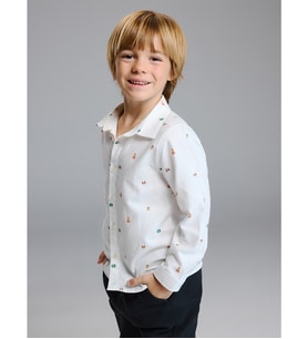 LCW Kids Beyaz Regular Fit Baskılı Erkek Çocuk Gömlek
