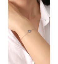 925 Ayar Gümüş Zincirli Mavi Beyaz Zirkon Taşlı Güneş Model Bileklik