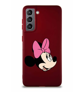 Samsung Galaxy S21 Soft Premier Kapak Minnie Mouse-A Tasarımlı Silikon Kılıf - Mürdüm (Şeffaf)