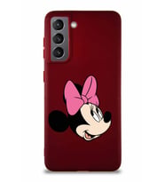 Samsung Galaxy S21 Soft Premier Kapak Minnie Mouse-A Tasarımlı Silikon Kılıf - Mürdüm (Şeffaf)