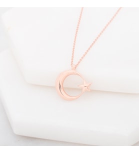 AY YILDIZ ROSE 925 AYAR GÜMÜŞ KOLYE (Karışık)