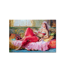 Ahşap Tablo Yağlı Boya Resmi Otantik Giyimli Kadın Görseli (25x35 Cm Boyut)