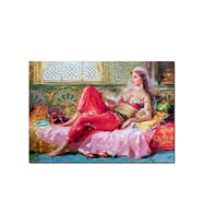 Ahşap Tablo Yağlı Boya Resmi Otantik Giyimli Kadın Görseli (25x35 Cm Boyut)