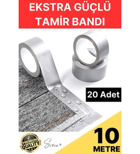 20 Adet 10 Mt Gri Lifli Tamir Takviye Onarım Bandı Su Geçirmez Sızdırmaz Kuvvetli Dayanıklı Çatlak