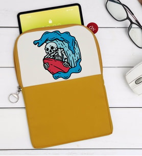BK Gift Sörfçü İskelet Tasarımlı Taşınabilir Koruyucu Tablet Kılıfı & Organizer Çanta - Sarı-1