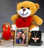 Kişiye Özel Set Fotoğraf & Led Işıklı Fanus & Anka Kuşu Kolye & Peluş Ayıcık (Model 1)