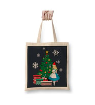 Alice In Wonderland Around The Christmas Tree Beyaz Bez Çanta Uzun Saplı Alışveriş Çantası