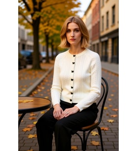 Yumuşak Dokulu Saç Örgü Desenli Reglan Kollu Bisiklet Yaka Kurdele Düğmeli Fitted Kesim Triko Hırka
