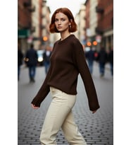 Kadın Oversize Triko Kazak Geniş İspanyol Kol Bisiklet Yaka Düz Dokulu Kışlık Basic Model Kaliteli