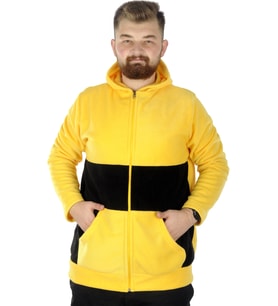 Mode XL Büyük Beden Erkek Kapşonlu Fermuarlı Polar Hırka 22554 Hardal