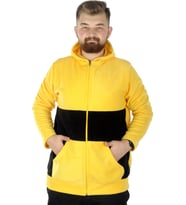 Mode XL Büyük Beden Erkek Kapşonlu Fermuarlı Polar Hırka 22554 Hardal