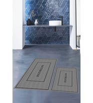 EVDEYA Dijital Baskılı Yıkanabilir Sade Bathroom Yazılı Banyo Paspası Klozet Takımı, KLOZET-4-GRİ, (Gri)