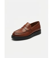 Growish GR0130 Hakiki Deri İtalyan Tarz Taba Penny Loafer Model Yüksek Kalın Taban Spor Klasik Ayakkabı