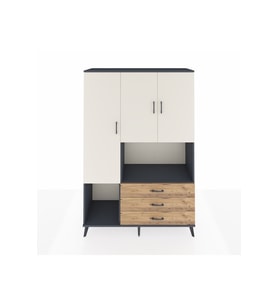 Hyperion Dolap 6 Raflı 3 Çekmeceli 3 Kapaklı 132x44x195 Antrasit-Aytaşı/Çam