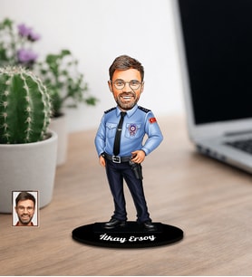 Kişiye Özel Polis Tasarımlı Karikatür Ahşap Biblo Model-8