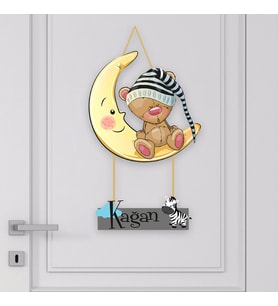 İsme Özel Bebek Odası Ahşap Kapı Süsü Ay